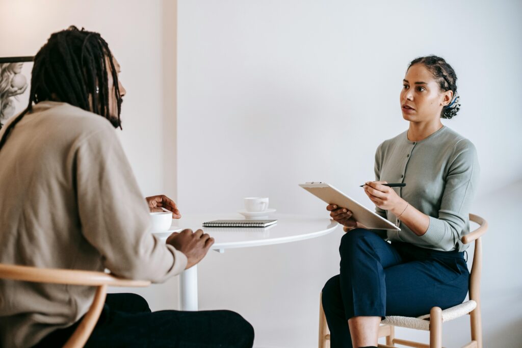 Two people in an interview